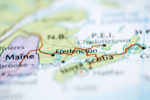 Fredericton on a map of New Brunswick