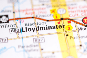 Lloydminster pin on a map of Saskatchewan