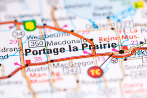 Portage la Prairie on a map of Manitoba