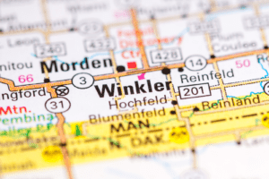 Winkler on a map of Manitoba